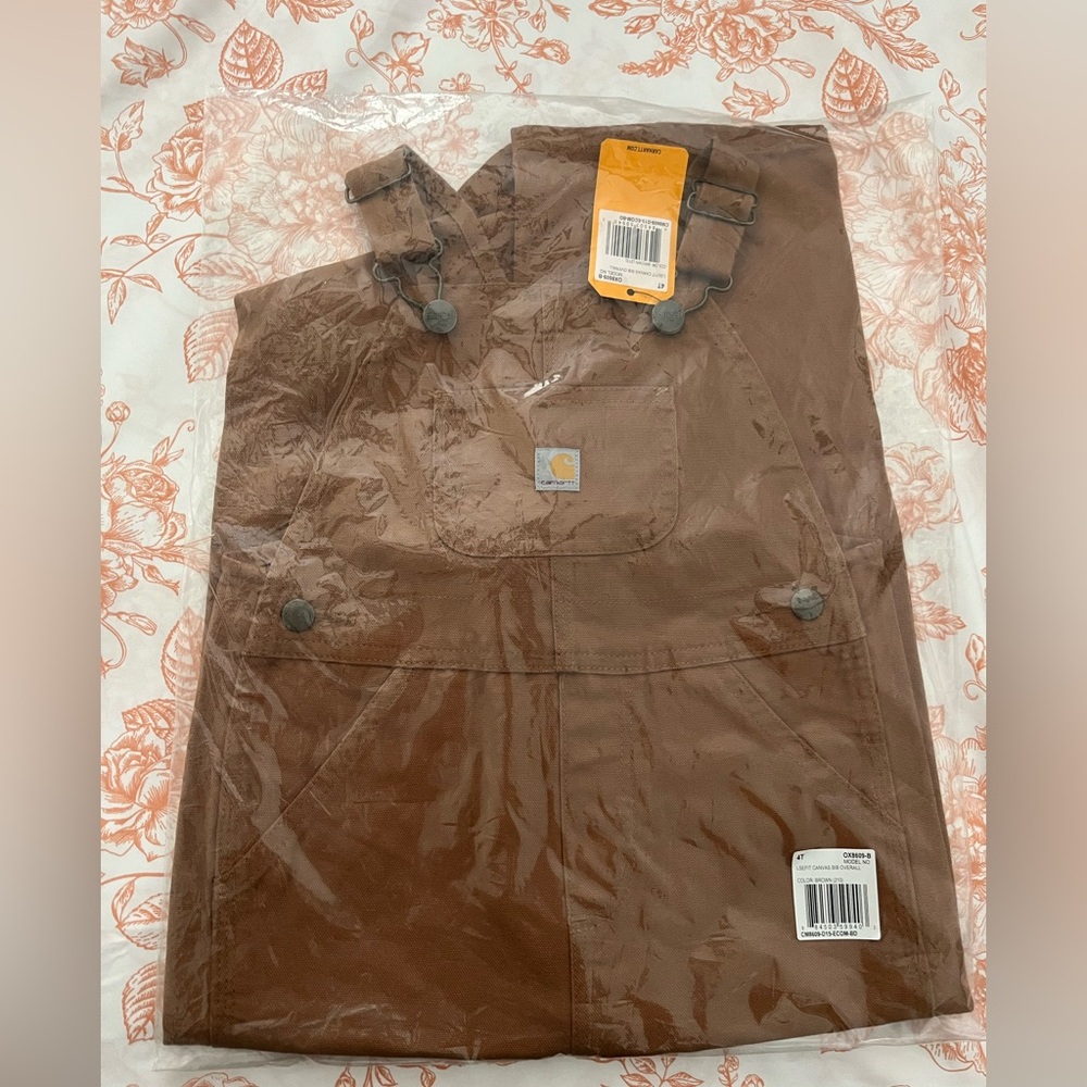Carhartt Kid’s Loose Fit Canvas Bib Overall in Brown, Size 4T- BRAND NEW
